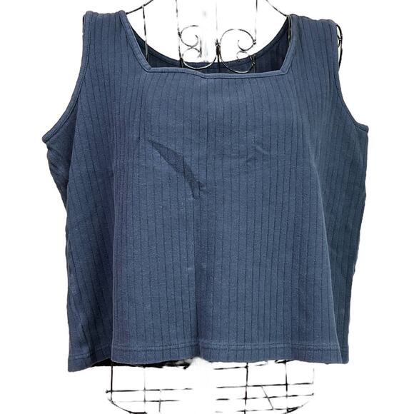 Ladies Blue Rib Summer Cropped Tank Top No Tags - See Measurements - Picture 1 of 8